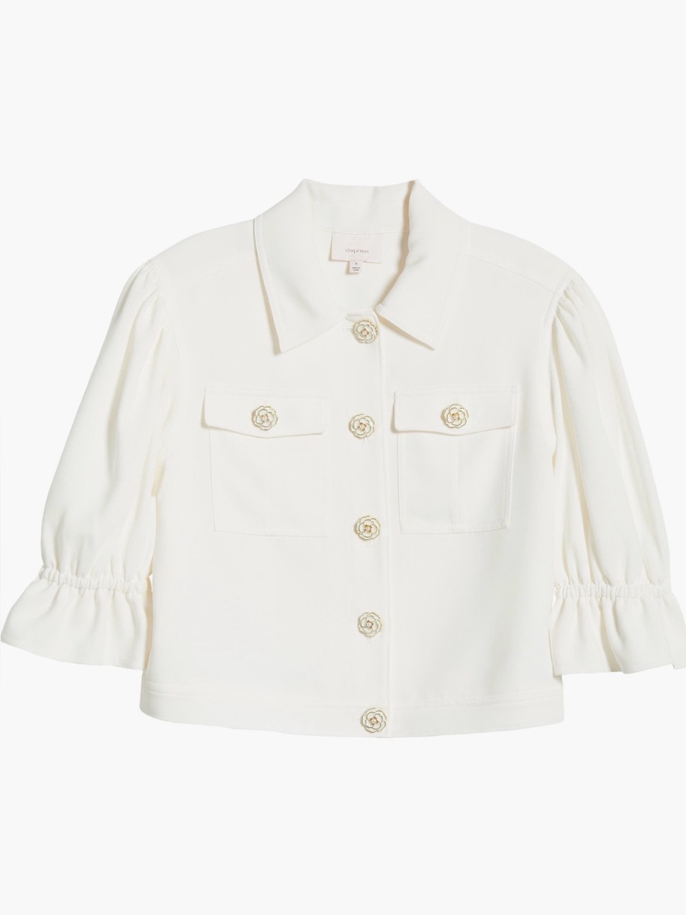 cinq a sept Navy Blue Cropped Floral-Button Jacket